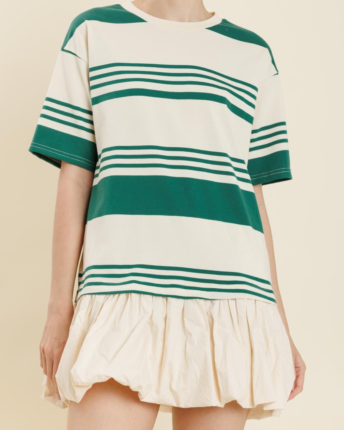 Green Striped Drop Waist Short Dress