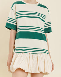 Green Striped Drop Waist Short Dress