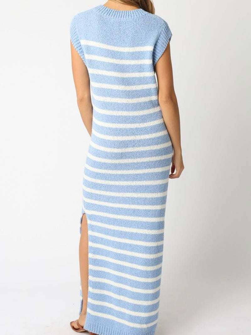 Striped Knit V Neck Sleeveless Maxi Dress