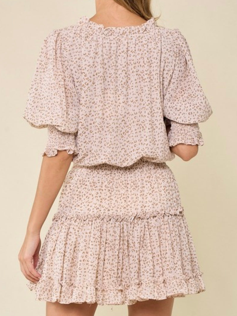 Neutral Leopard Tiered Short dress
