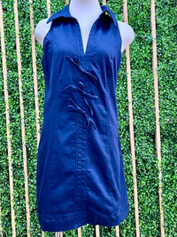Front Bow Accent Sleeveless Collared Short Dress
