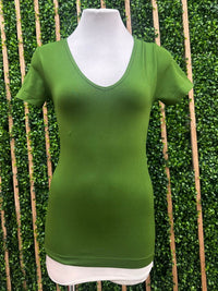 V Neck Short Sleeve Long Basic Top