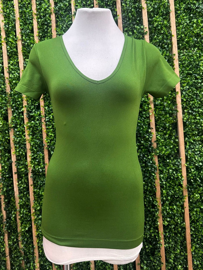 V Neck Short Sleeve Long Basic Top