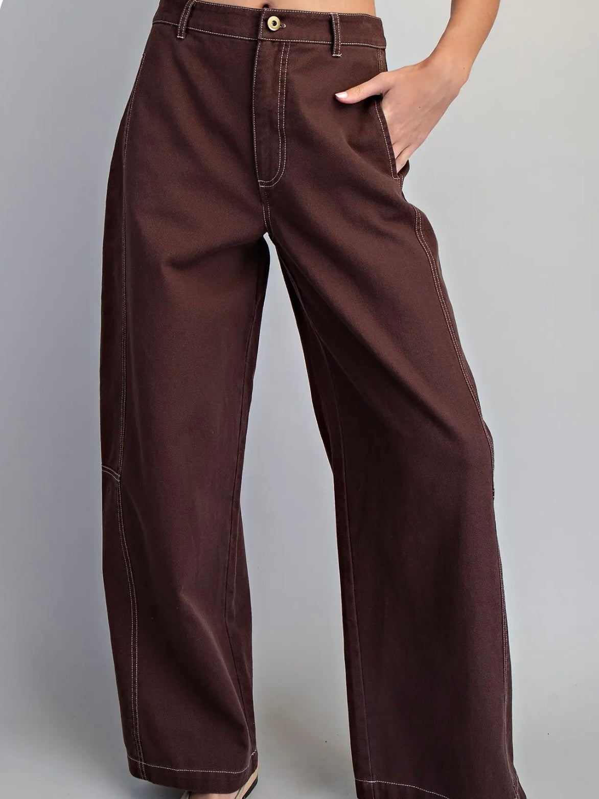 Oak Brown Stitch Detail Barrel Pant