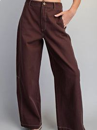 Oak Brown Stitch Detail Barrel Pant