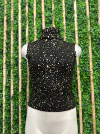 Gold Foil Detail Turtle Neck Crop Top