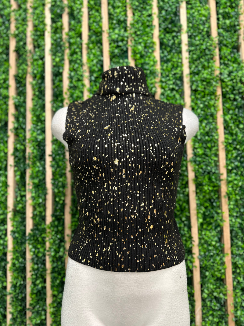 Gold Foil Detail Turtle Neck Crop Top