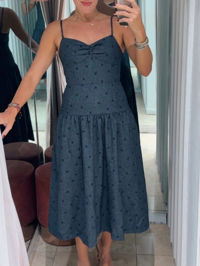 Navy Dots Sweetheart Midi Dress