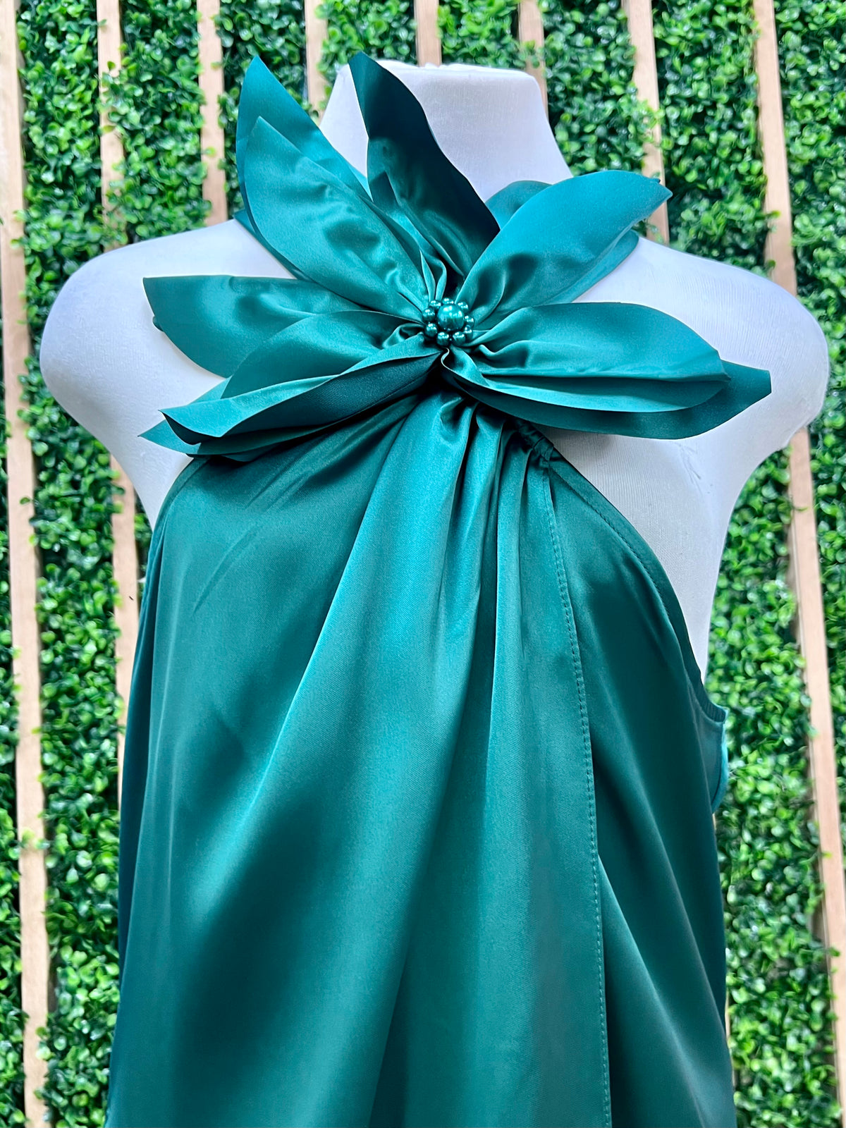 Beautiful Green Satin Floral Wrap Maxi Dress