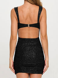 Black Sparkle Ruched Bodycon Short Dress