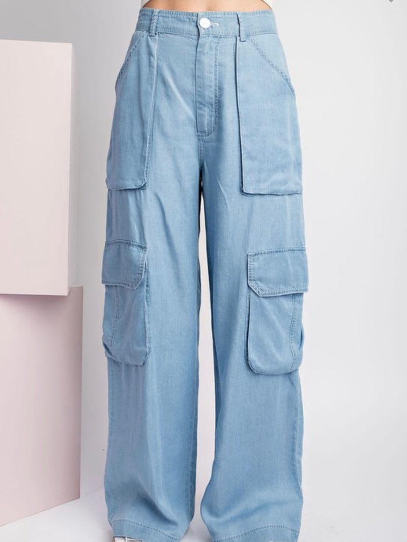 Mineral Wash Denim Cargo Pant