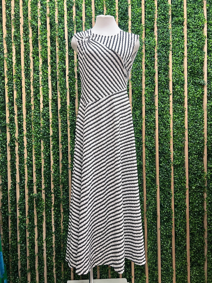 Asymmetric Striped A-Line Midi Dress