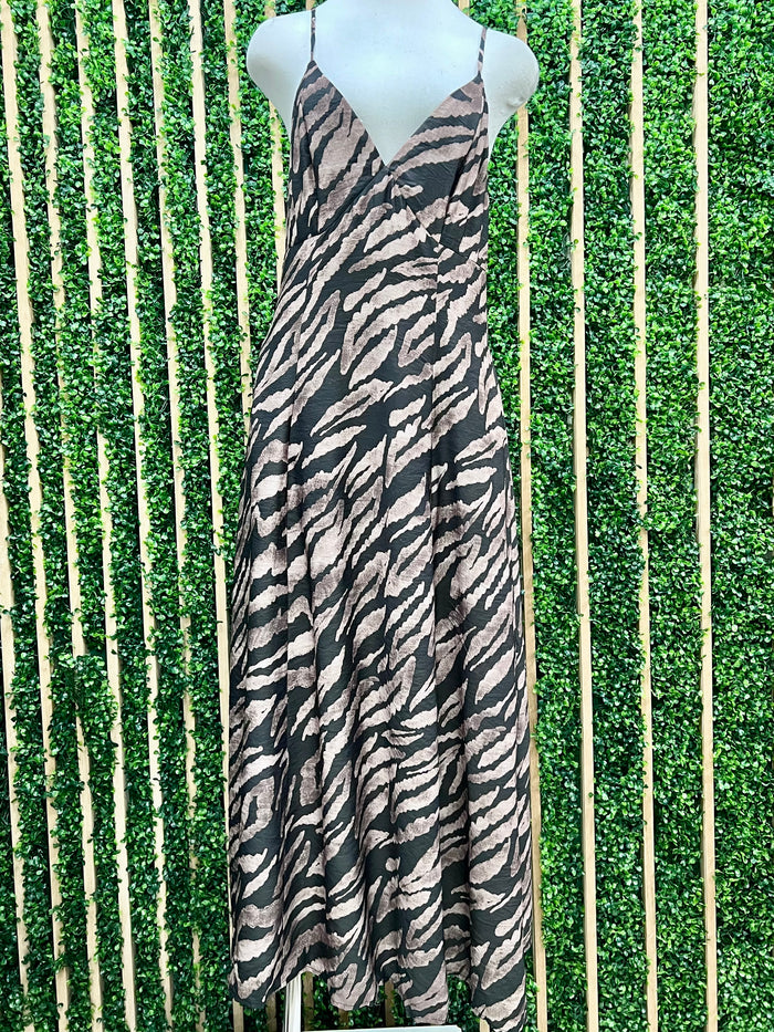 Charcoal Animal Print Open Back Maxi Dress