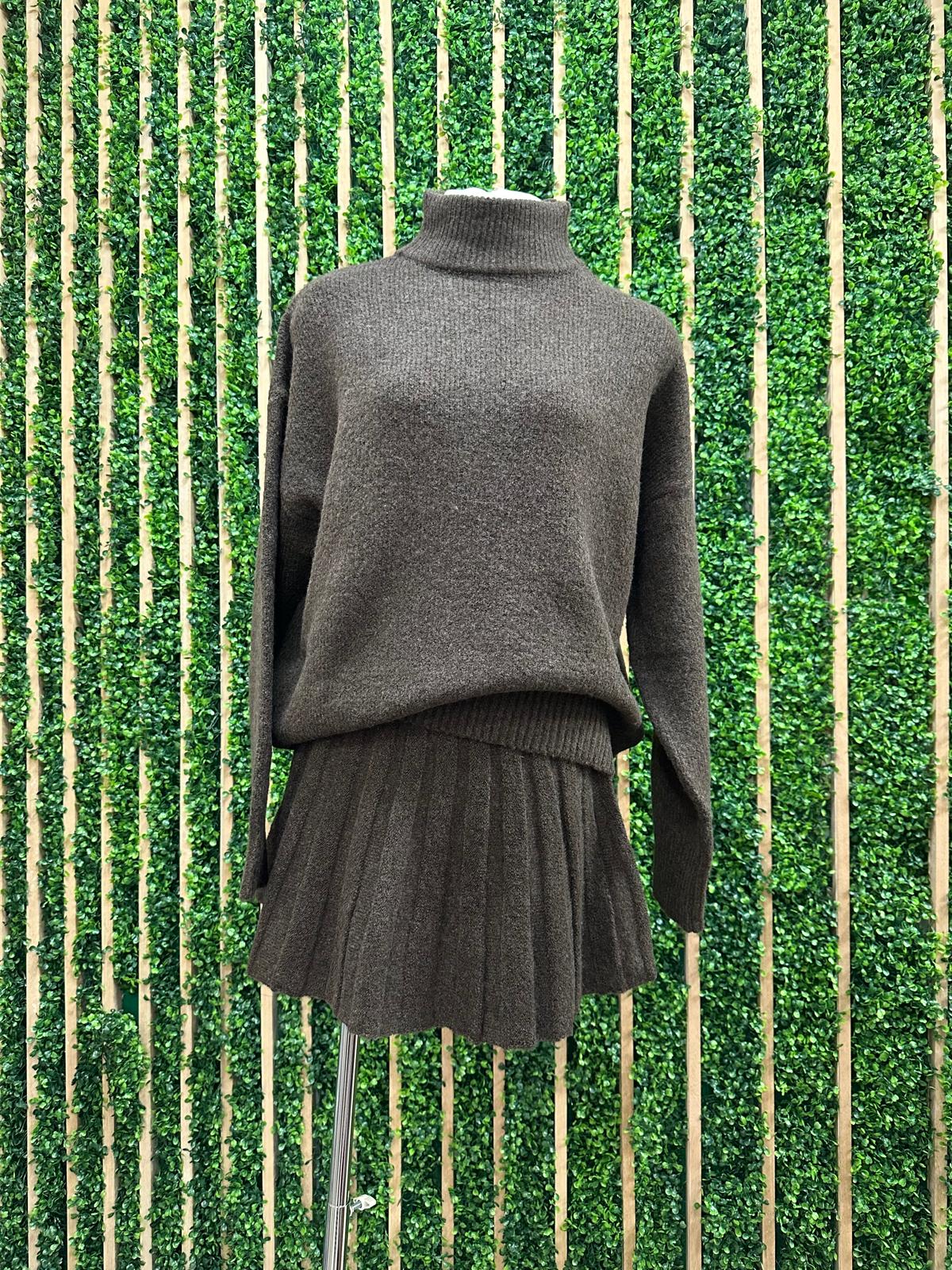 Brown Turtleneck Pullover Sweater Set
