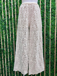 Vanilla Coastal Crochet Knit Wide Leg Pants