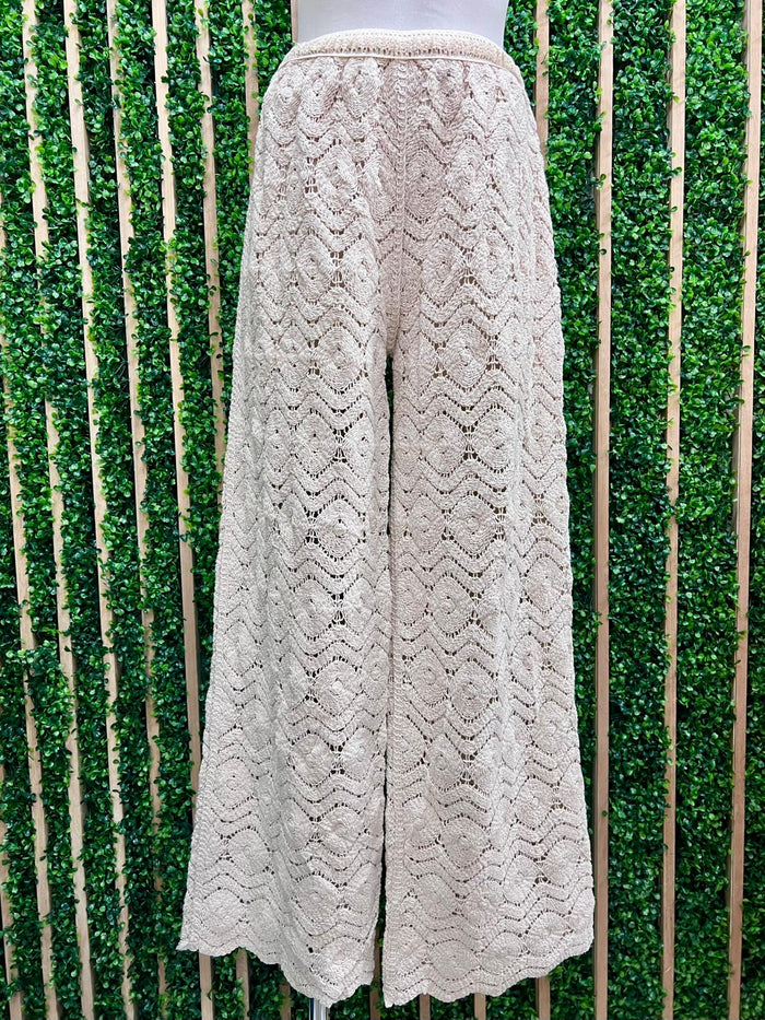 Vanilla Coastal Crochet Knit Wide Leg Pants