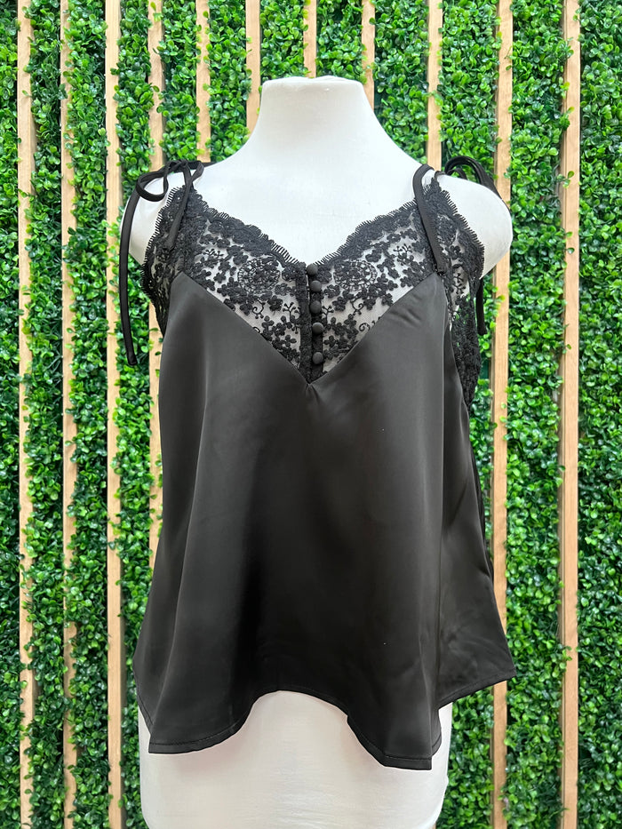 Satin Lace V-Neck Camisole Top | Black & Ivory