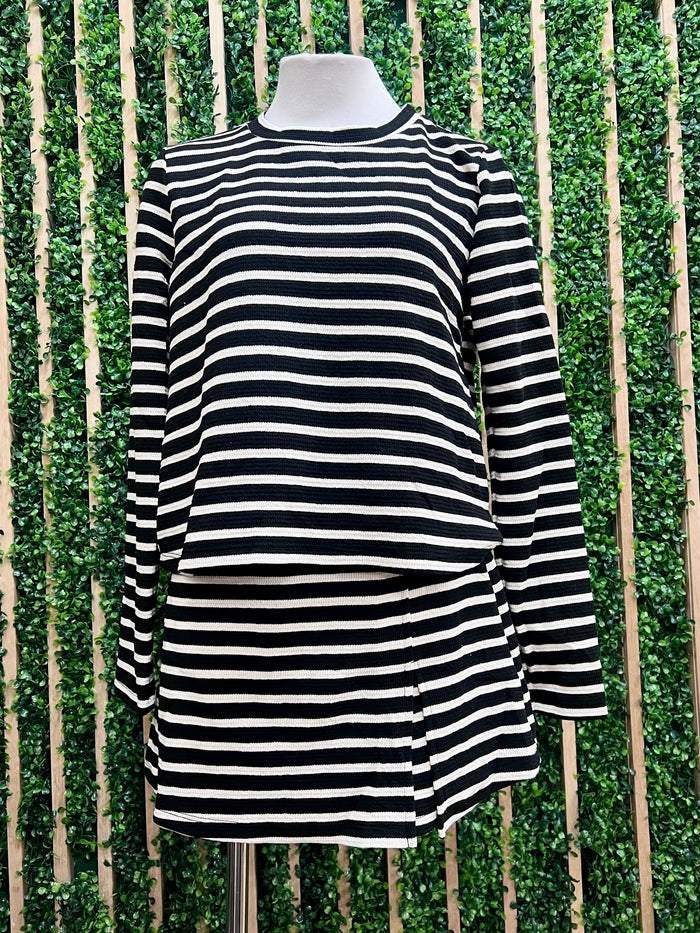 Black Stripe Skort Set