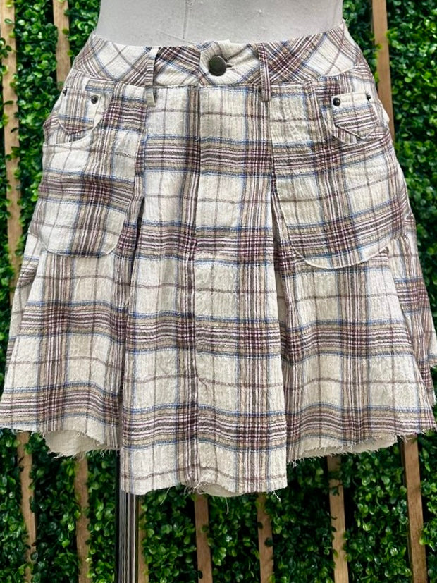 Cotton Plaid Contrast Skirt