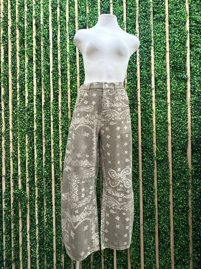 Olive Bandana Denim Barrel Pant