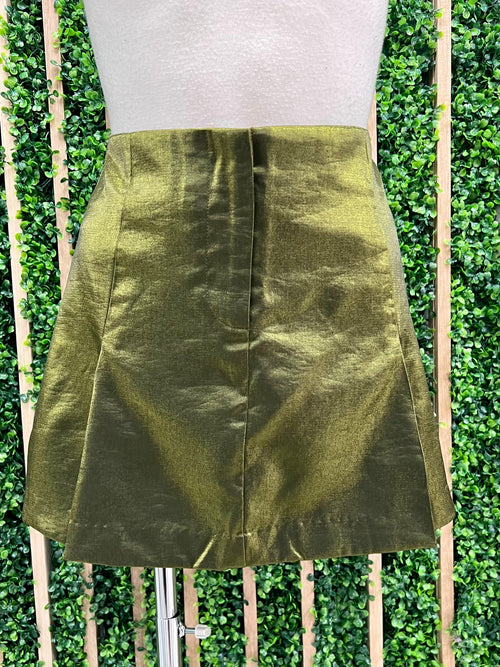 Metallic Olive Blazer Skirt Set