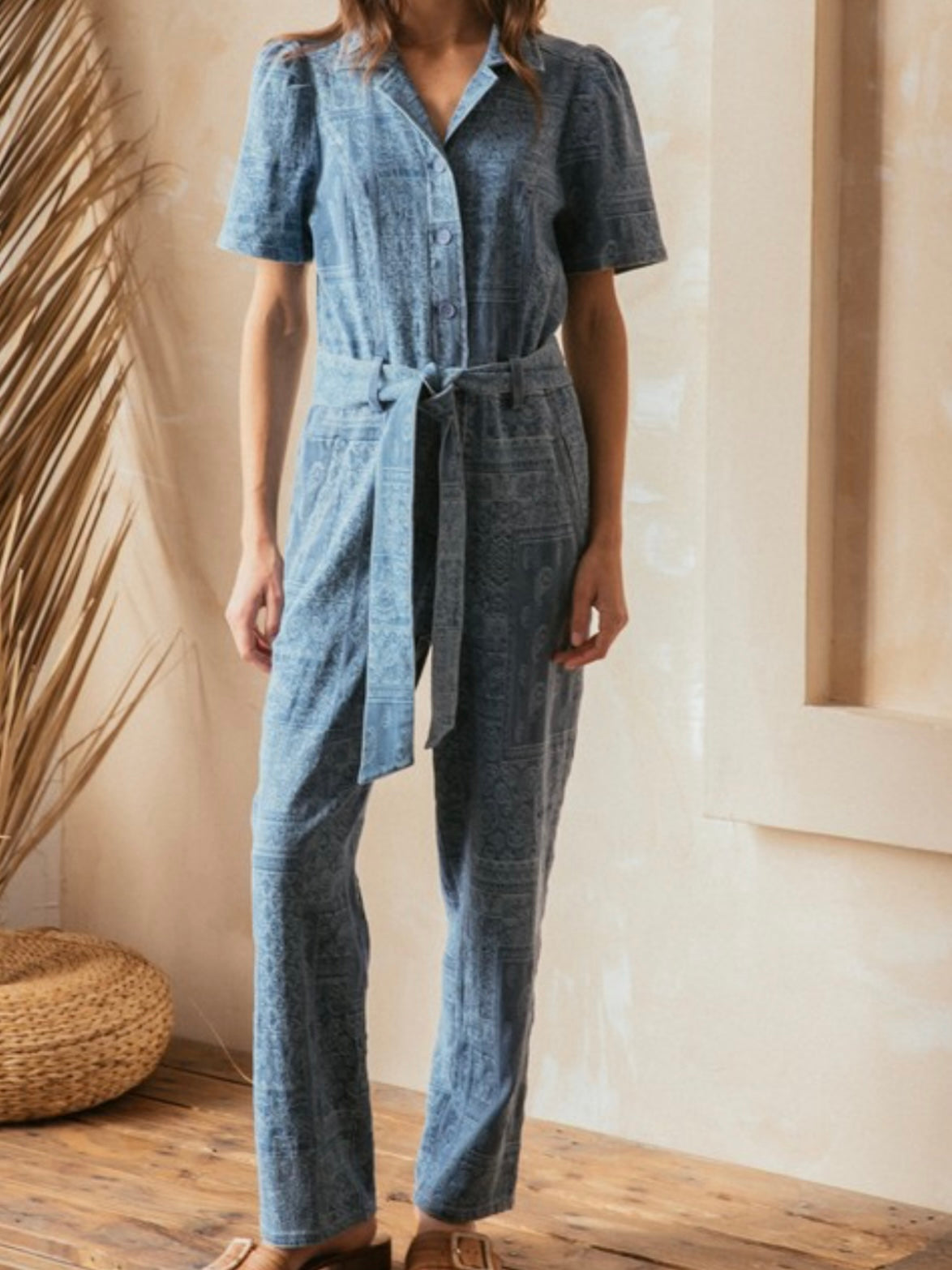 Bandana Denim Collared Jumpsuit