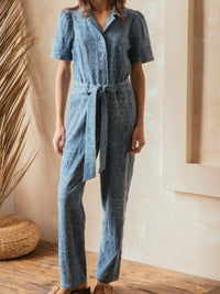 Bandana Denim Collared Jumpsuit