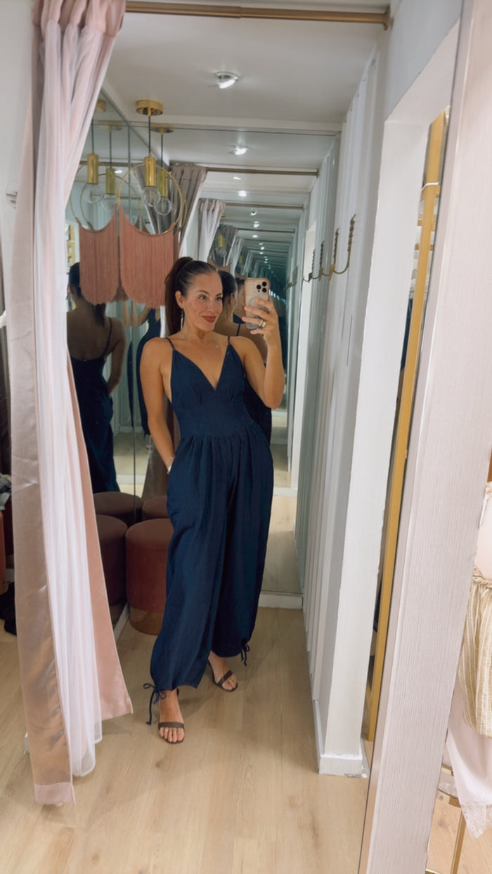 Dark Denim V Neck Jumpsuit