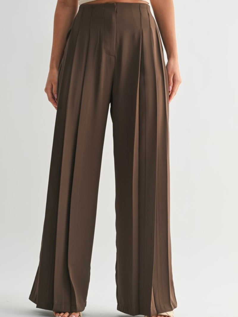 Mocha High Waist Pleated Pants