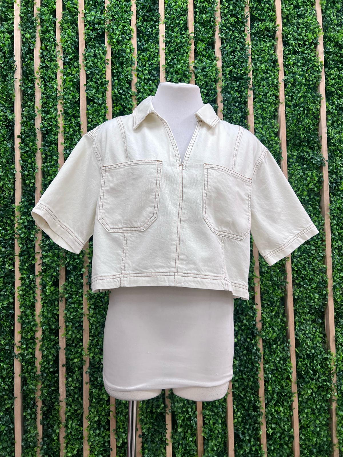 Ecru Stitch Detail  Short Top