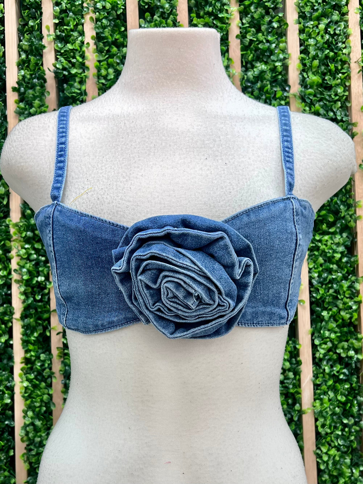 Flower Detail Denim Crop Top