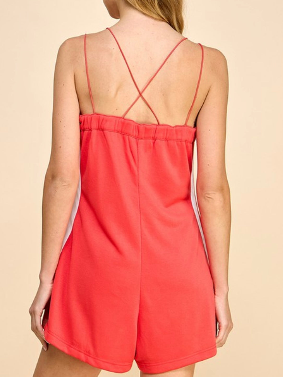 Coral Red Side Stripe Loose Fit Romper