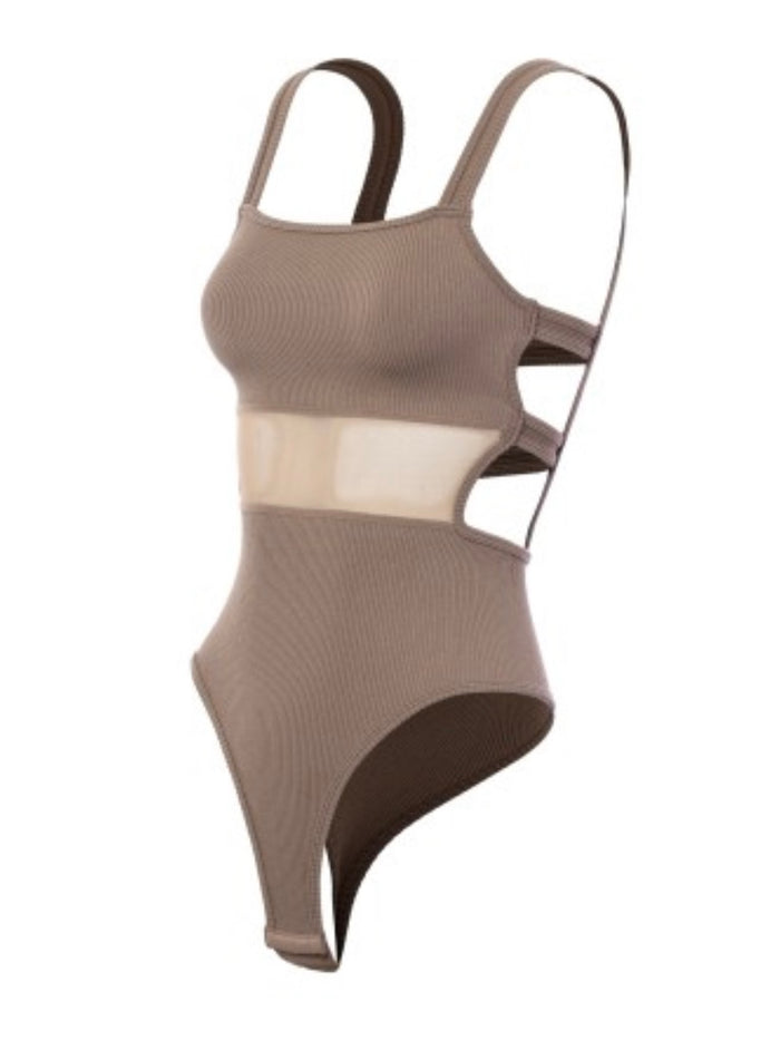 Mesh Detail Square Neck Cutout Bodysuit