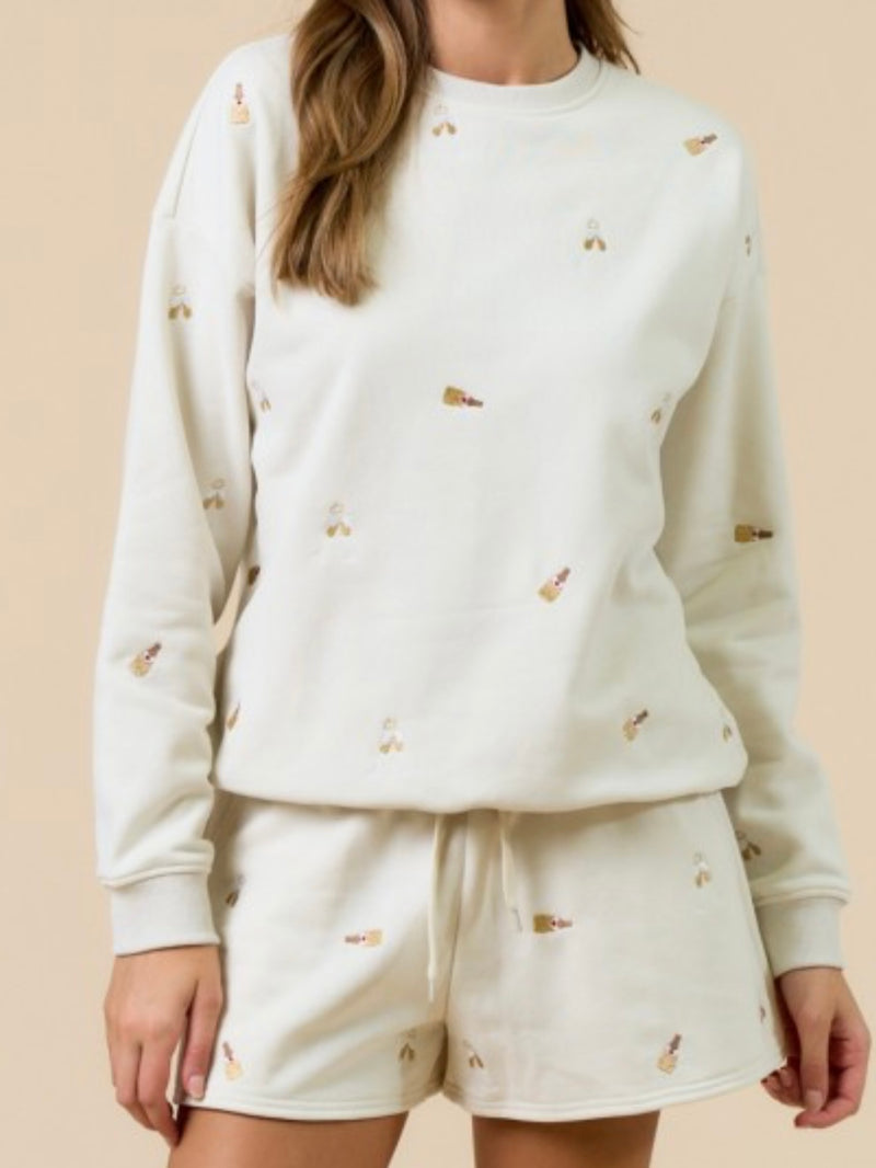 Champagne Bottles Embroidered Short Pant Set