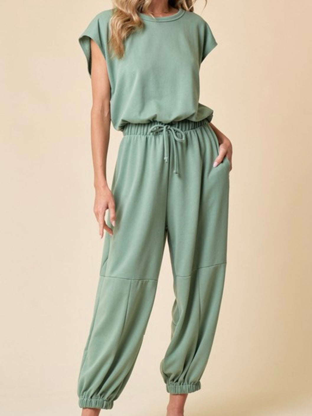 Sage Short Sleeve Jogger Jumpsuit