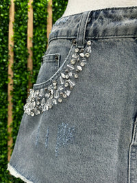 Rhinestone Embellished Denim Short Skirt