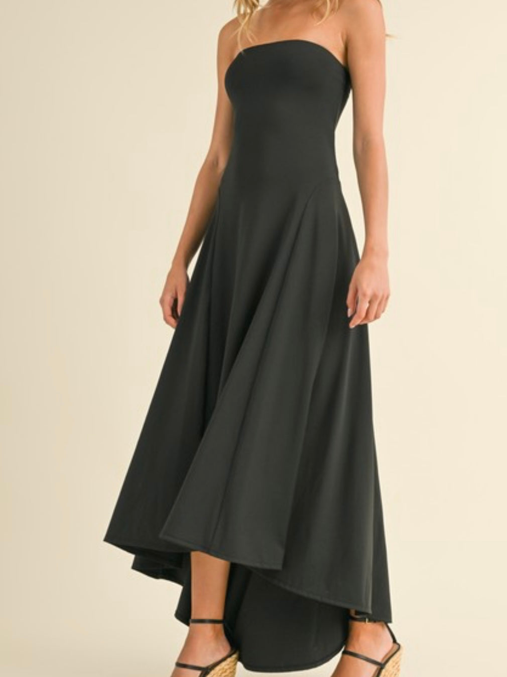 Black Strapless Hi Low Maxi Dress