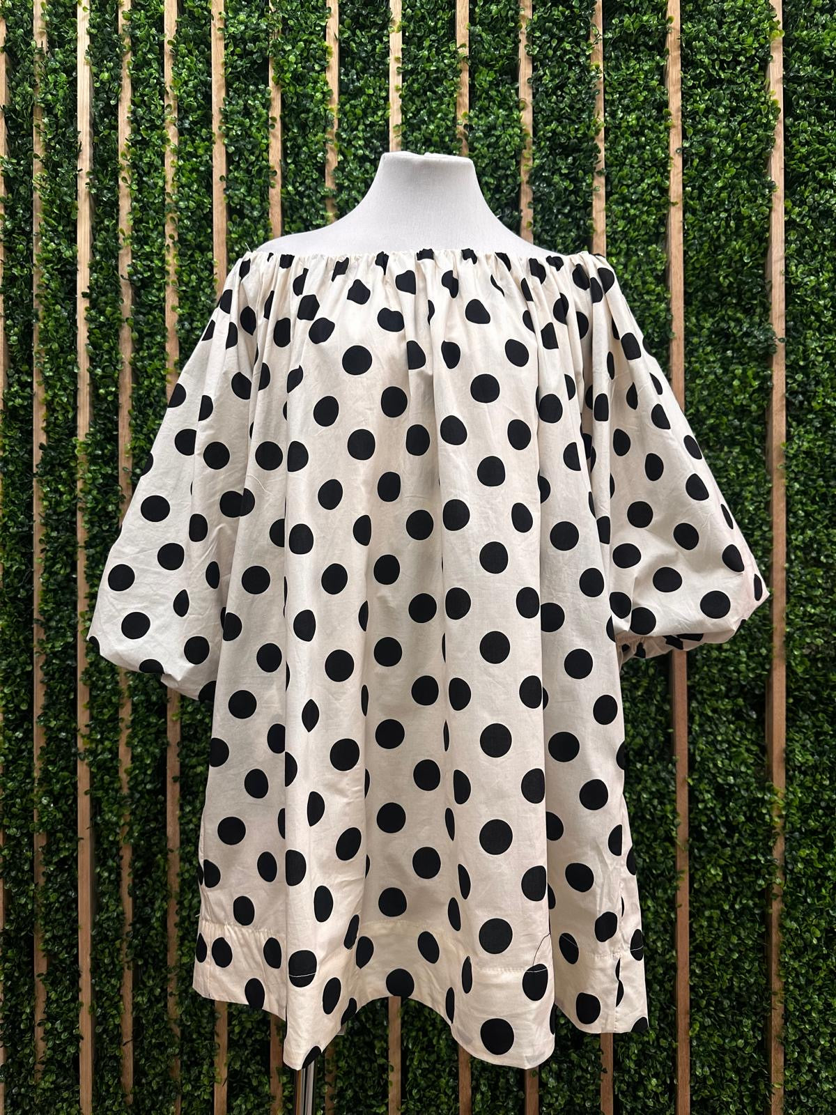 Cream Polka Dot Off Shoulder Dress