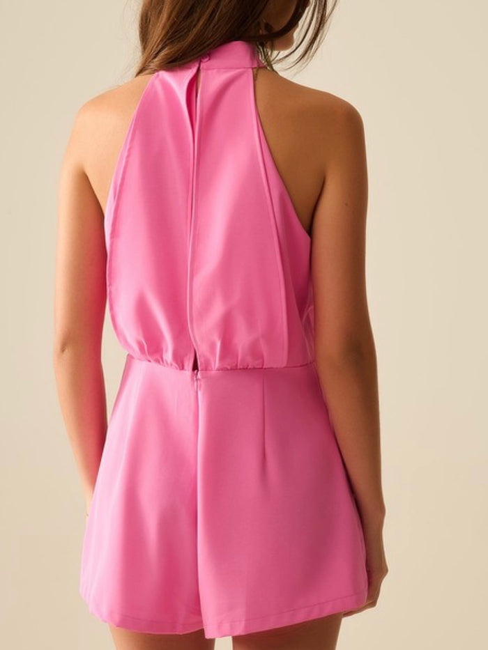 Pink Halter Crossed Front Romper