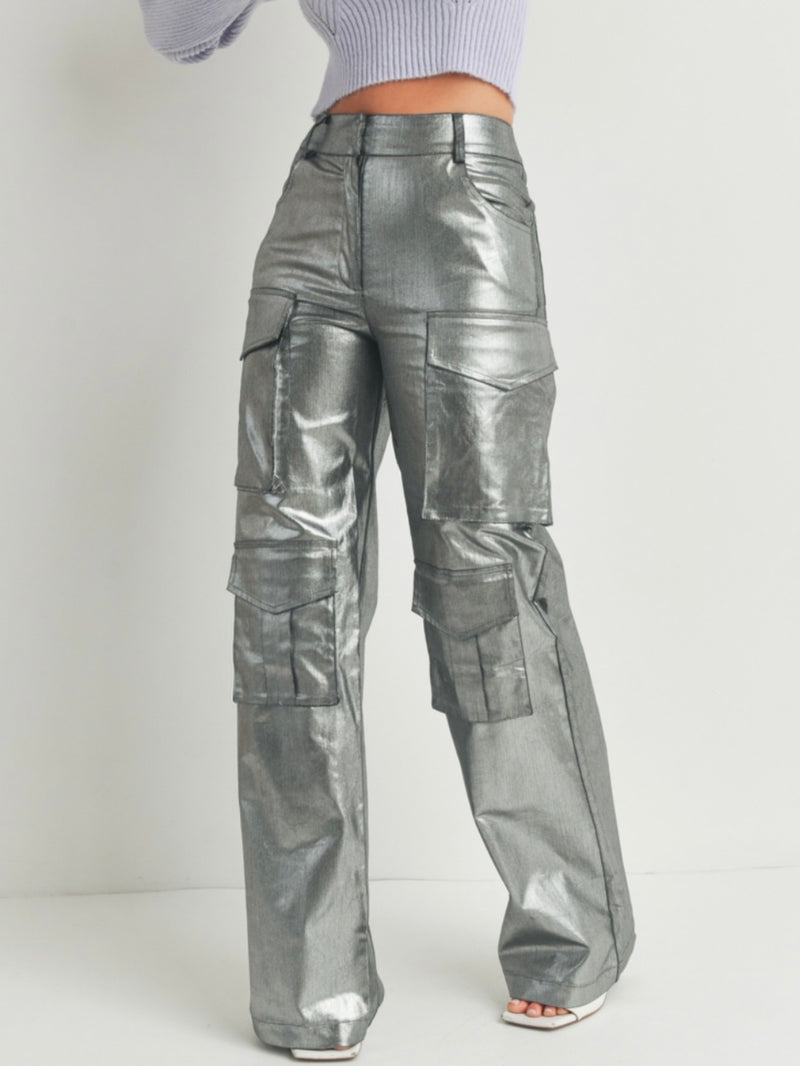 Metallic Finish Cargo Pant