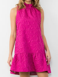 Dressy Magenta Textured High Neck Sleeveless Dress