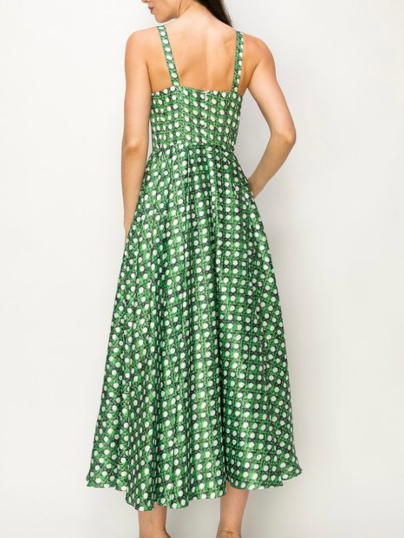 Beautiful Green Geo Bustier Midi Dress