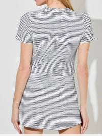 Ivory Navy Striped Dot Shirt