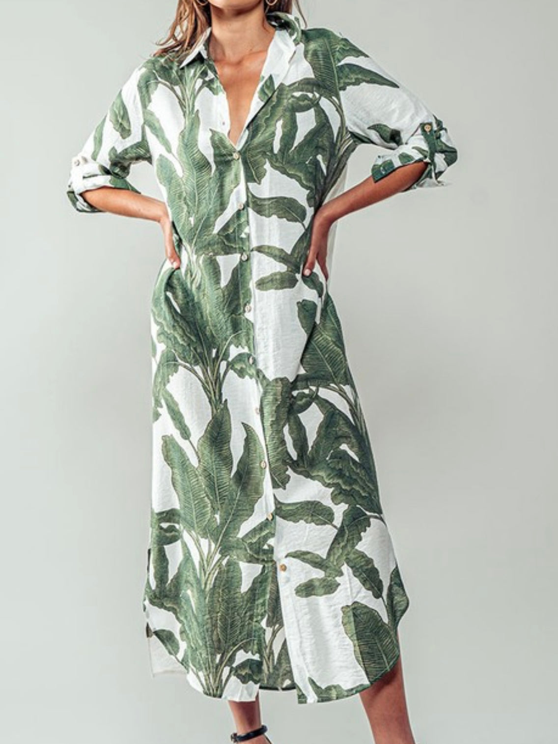 Palms Blouse Midi Dress