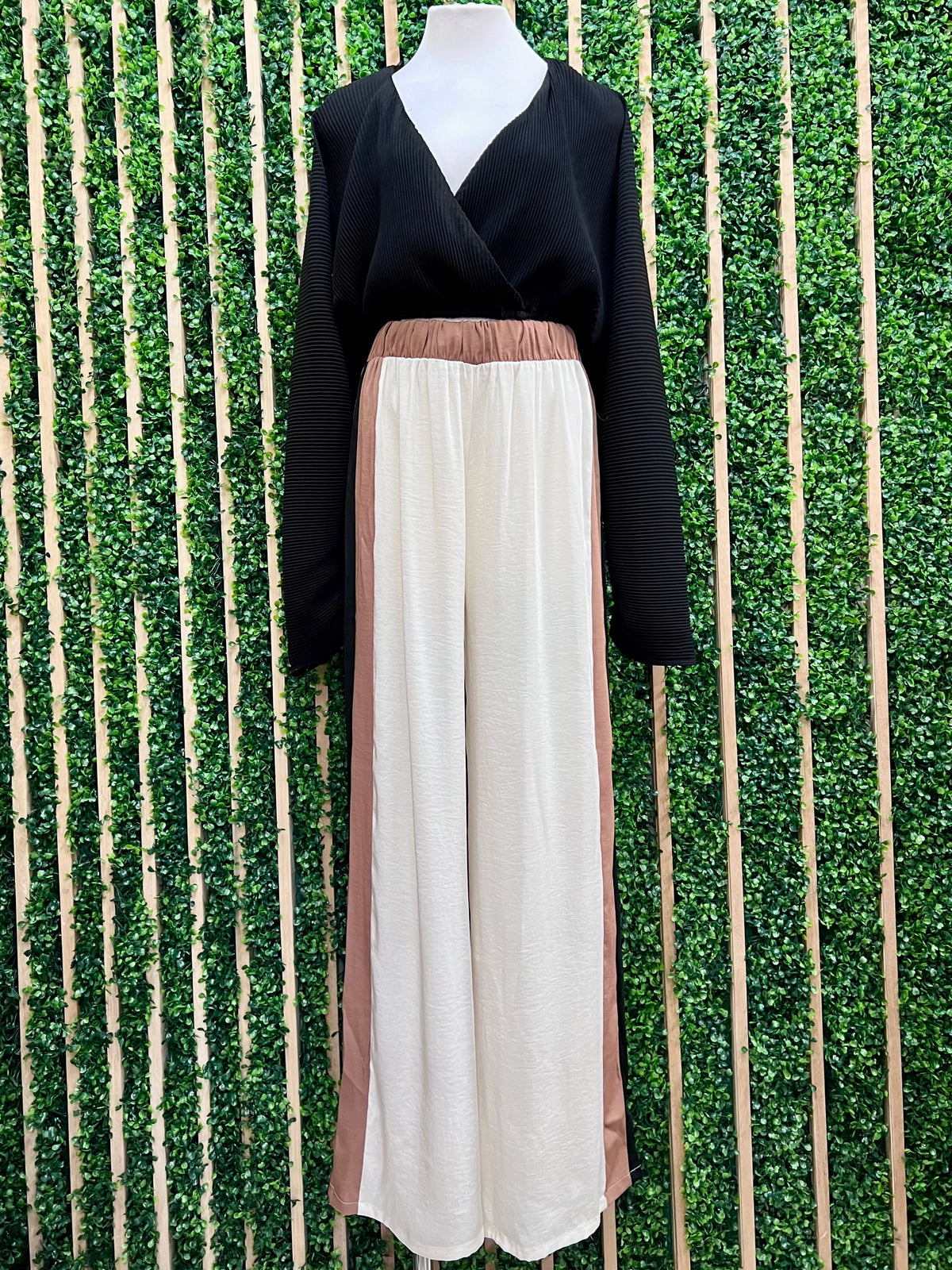 Side Stripe Elastic Waist Wide Leg Pant