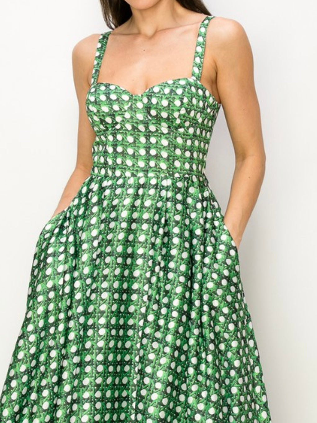 Beautiful Green Geo Bustier Midi Dress