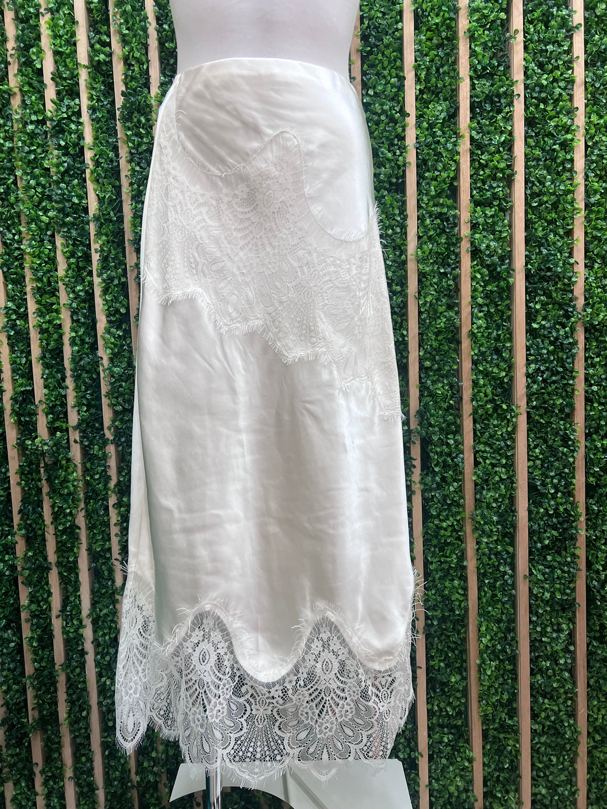 Ivory Whisper Lace Satin Midi Skirt