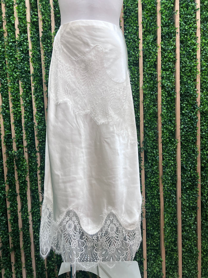 Ivory Whisper Lace Satin Midi Skirt