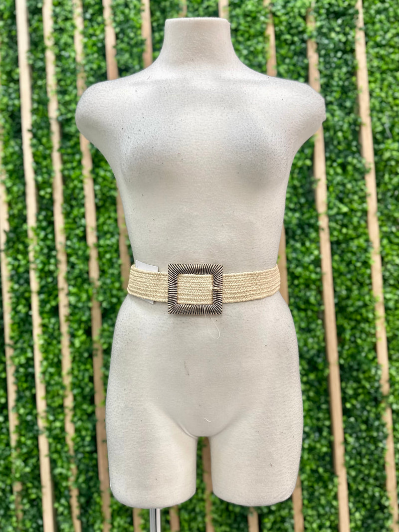 Textured Gold Square Raffia Belt