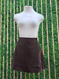Brown Contrast Pleating Double Belt Loop Mini Skirt
